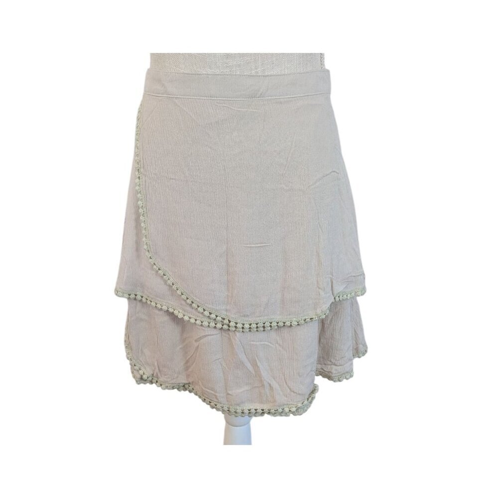 Love Riche Beige Tiered Crochet Trim Skirt Large